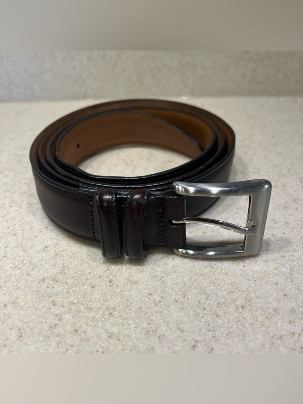 Allen Edmonds Dark Brown Leather Belt Solid Brass Buckle Sz 44